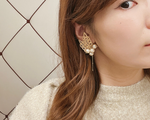 rattan w leaf pierce&earring〜ラタンダブルリーフピアス&イヤリング