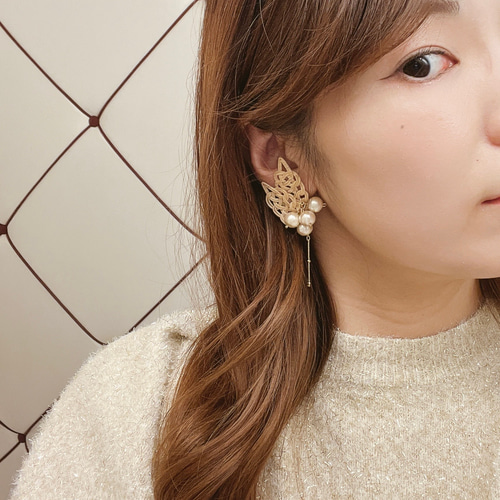 rattan w leaf pierce&earring〜ラタンダブルリーフピアス&イヤリング