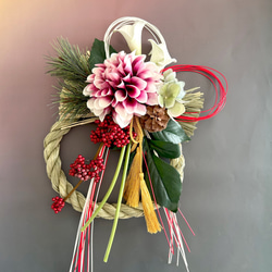 特別価格＊『早割＊花で彩るお正月飾り』麗ダリアとカラーで祝うしめ縄