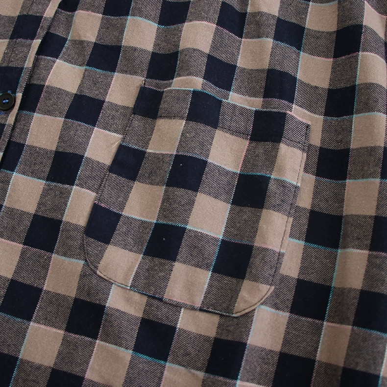 【長袖シャツワンピース★丸ネック】穏やかな２カラーチェック柄│ボタン│Aライン│カジュアルな森ガール風│O-74LB