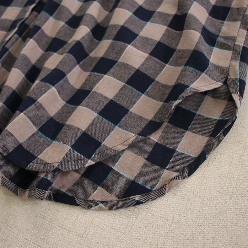 【長袖シャツワンピース★丸ネック】穏やかな２カラーチェック柄│ボタン│Aライン│カジュアルな森ガール風│O-74LB