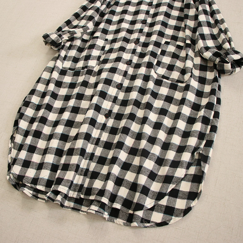 【長袖シャツワンピース★丸ネック】穏やかな２カラーチェック柄│ボタン│Aライン│カジュアルな森ガール風│O-74LB