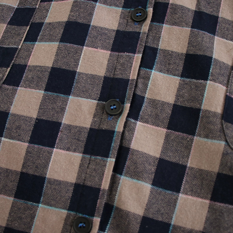 【長袖シャツワンピース★丸ネック】穏やかな２カラーチェック柄│ボタン│Aライン│カジュアルな森ガール風│O-74LB