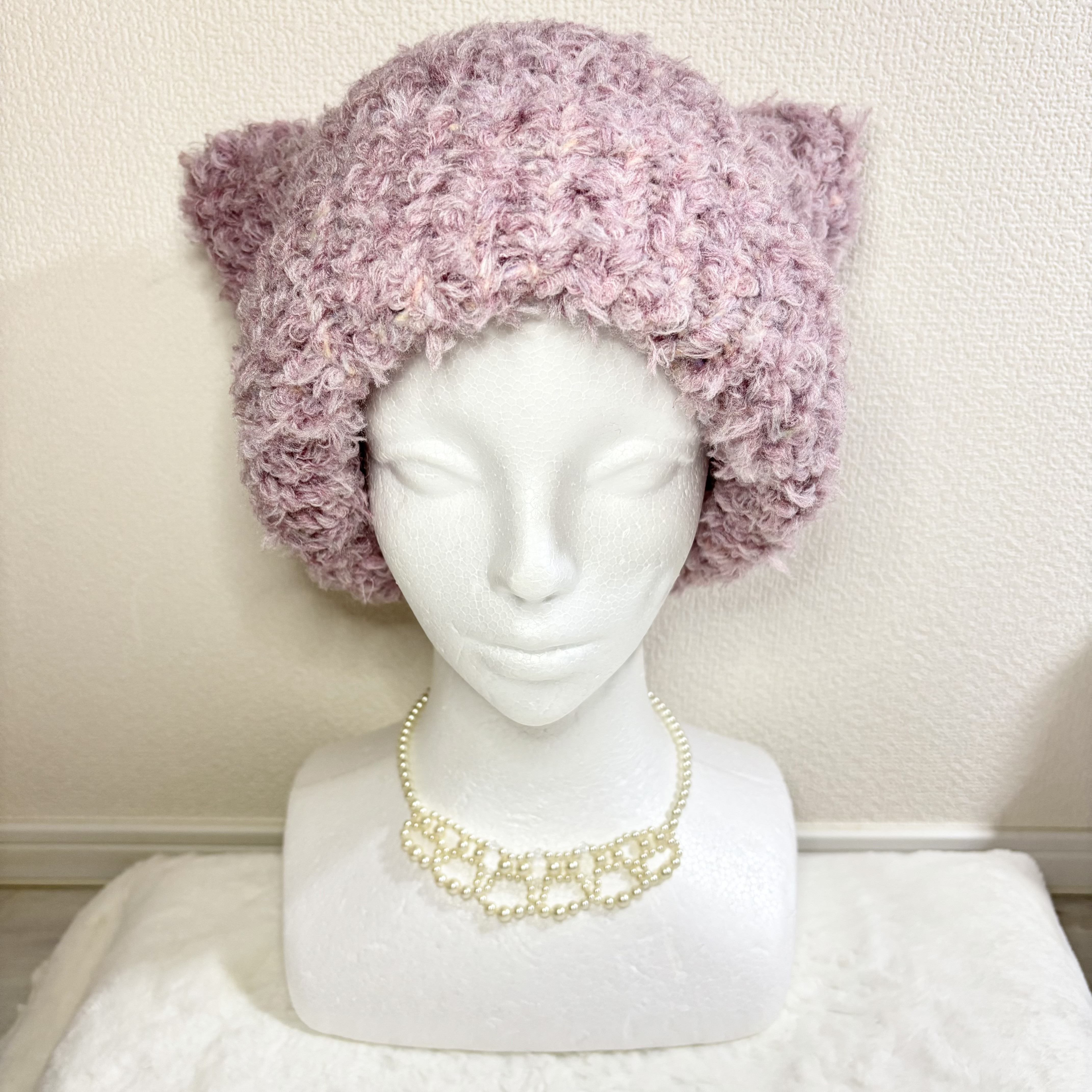 2wayリバーシブル猫耳ニット帽〈ブルーミックス〉