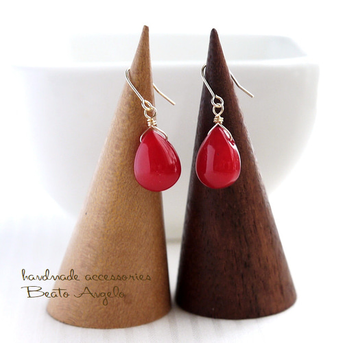 ◇◇K14GF ガラスドロップの一粒ピアス(p-001)レッド ピアス（フック 