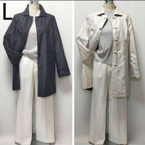 着物リメイク リバーシブルコート ショールカラー 花柄 2WAY 