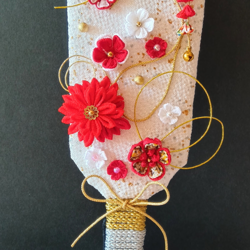 お正月羽子板飾り、つまみ細工飾り、ハンドメイド、壁飾り