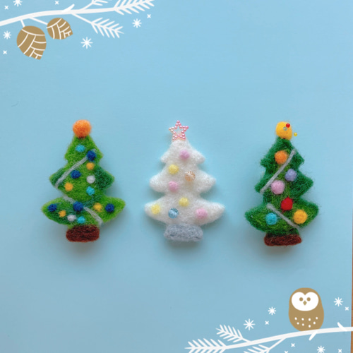 大人可愛い羊毛フェルトのクリスマスツリー・ブローチ ブローチ ジャム
