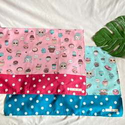 ハンドメイドランチョンマットストライプ格子柄ドット40×60 水色