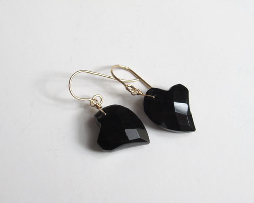 正規 ブラックオニキス Heart ファセットカット *** (14Kgf・Silver ピアス