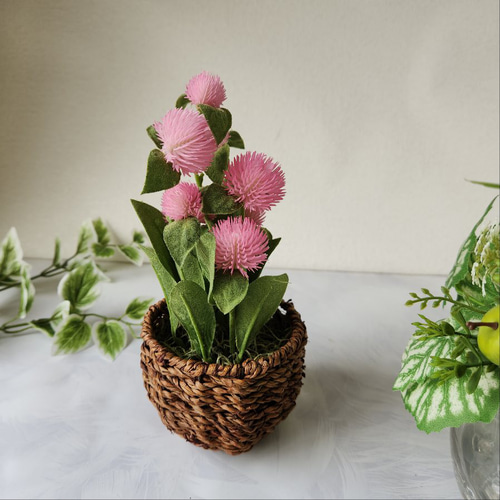 花籠 ( ピンク ) 1個 千日紅 小さい籠 紫 ピンク 可愛い花 造花 ミニバスケット