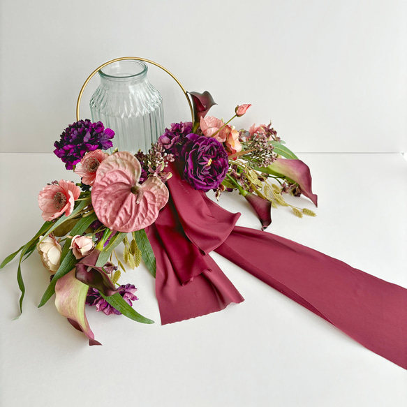即納品可］深みカラーの大人可愛い フープブーケ クール モダン