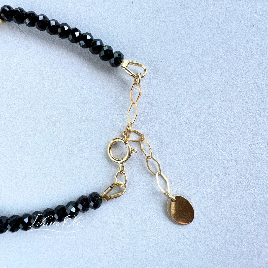 ブラックトルマリンとＮＹ産ハーキマーダイヤモンドのブレスレット/14KGF　秋の誕生石2025