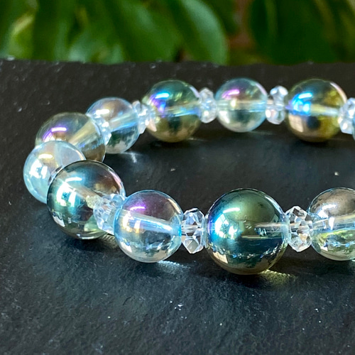 グリーンオーラクォーツ　カット水晶　光波動 ブレスレット　B0924-05 グリーンオーラクォーツ カット水晶 光波動 ブレスレット B0924