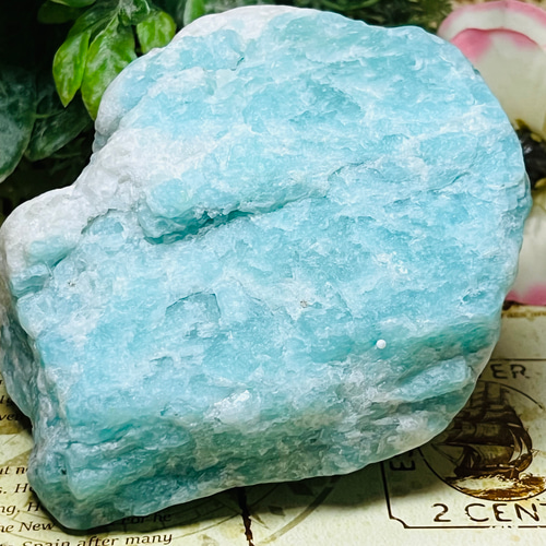 スモーキークォーツ共生 アマゾナイト 天河石 原石 ラフストーン