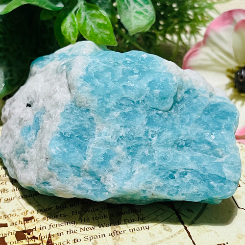 スモーキークォーツ共生 アマゾナイト 天河石 原石 ラフストーン