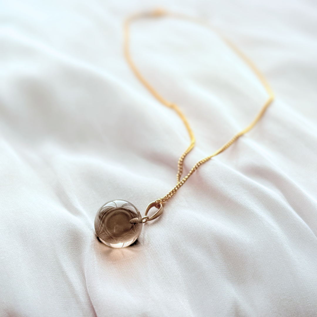 ラス1 K18 12mm 丸珠 スモーキークォーツ/茶水晶  天然石ネックレス - Orb -brown-