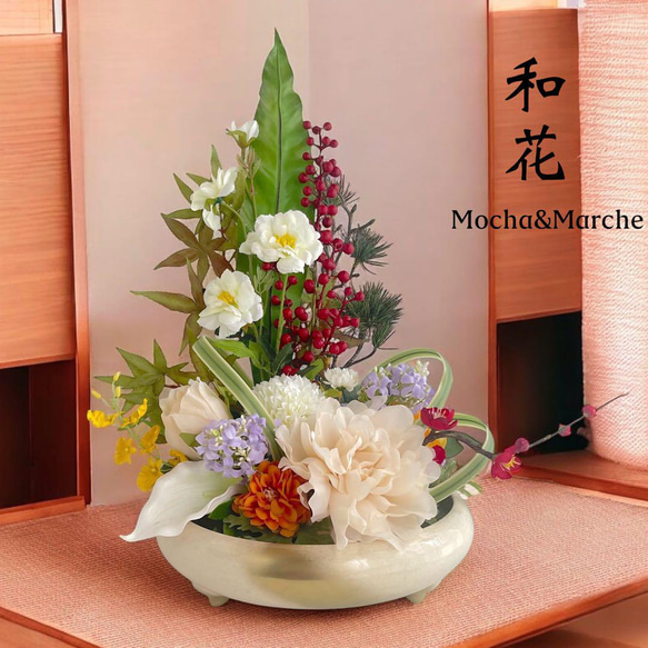 正月アレンジメント 新年飾り 和飾り 門松 光触媒フラワー 造花