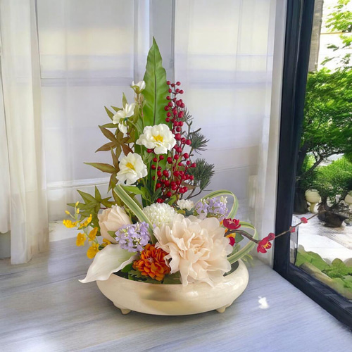 正月アレンジ 光触媒フラワー 和のアレンジメントフラワー 新年飾り