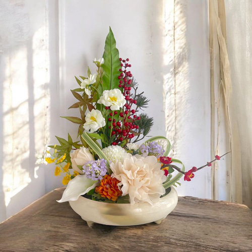 正月アレンジ 光触媒フラワー 和のアレンジメントフラワー 新年飾り