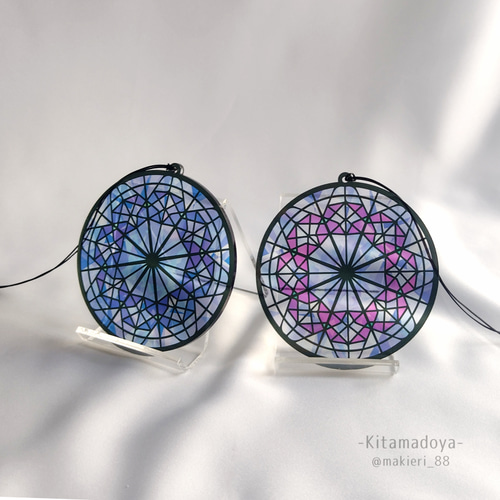 ステンドグラス風オーナメント [華]_青 その他インテリア雑貨 きたまど