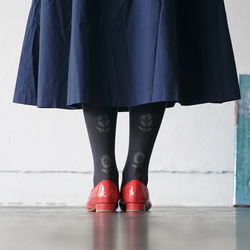 クリスマス限定 タイツ２足セット ウエストゴム調整 マタニティ対応　アランマスタード プランターチャコール 11枚目の画像