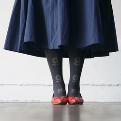 クリスマス限定 タイツ２足セット ウエストゴム調整 マタニティ対応　アランマスタード プランターチャコール 12枚目の画像