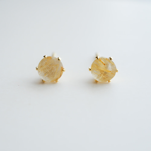 リクエストオーダー品 全方向カッティング天然石ルチルクオーツピアス