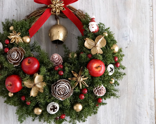 クリスマスリース(18) 22 X 20 cm ～ひょっこりサンタ～ リース AJU