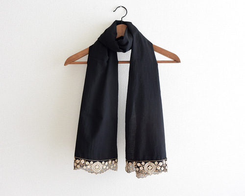 受注制作】インド刺繍レース飾りのふわふわガーゼボイルストール