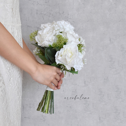 ブートニア付き】王道エレガント＊バラとかすみ草のホワイト＆グリーン