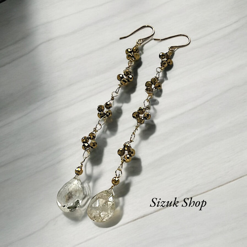 雪の華 ヘマタイト ガーデンクォーツ 天然石ピアス ピアス（フック 