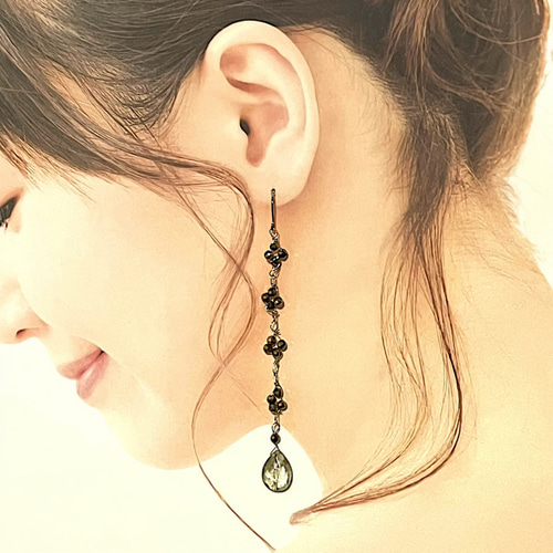雪の華 ヘマタイト ガーデンクォーツ 天然石ピアス ピアス（フック 