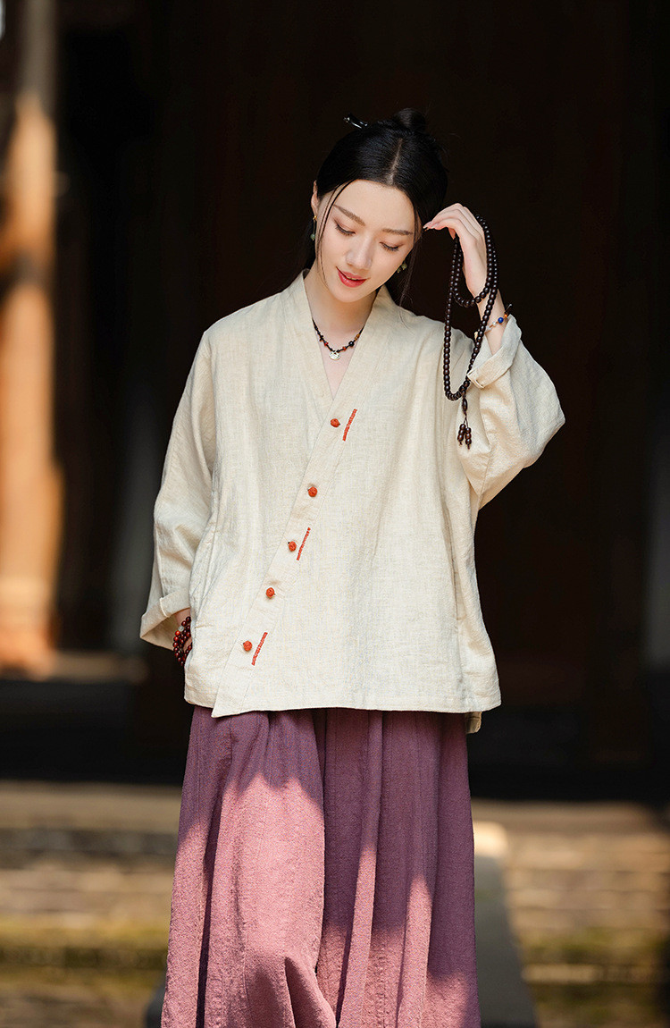 風雅な佇まいの リネンコットンVネックジャケット8331