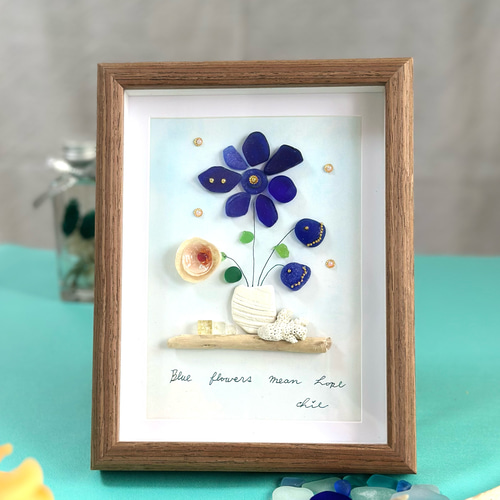 シーグラスアート no.2 青の世界③ レアカラー コバルトブルー