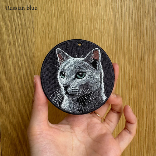 キーホルダー 刺繍 ロシアンブルー 猫 ペット キーチェーン