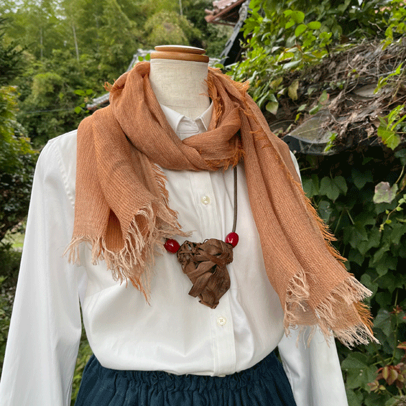 播州織柿渋染めストールK24095