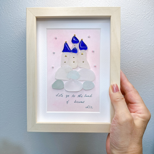 hirokoponシーグラスアートno.136 シーグラスアート no.11 雲に浮かぶお城 インテリア雑貨 アート