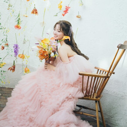 くすみピンクフリル チュールドレス くすみピンクフリル チュールドレス