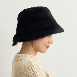 防紫外線/可調式尺寸生態皮草保暖漁夫帽/黑色 245-11-205 [除臭] 第4張的照片