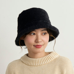 防紫外線/可調式尺寸生態皮草保暖漁夫帽/黑色 245-11-205 [除臭] 第1張的照片