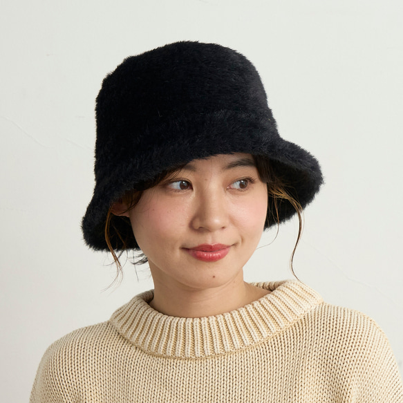 防紫外線/可調式尺寸生態皮草保暖漁夫帽/黑色 245-11-205 [除臭] 第1張的照片