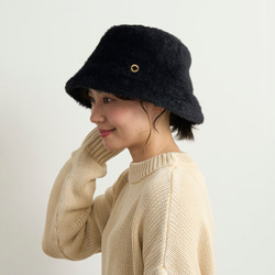 防紫外線/可調式尺寸生態皮草保暖漁夫帽/黑色 245-11-205 [除臭] 第2張的照片