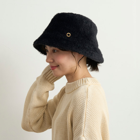 防紫外線/可調式尺寸生態皮草保暖漁夫帽/黑色 245-11-205 [除臭] 第2張的照片