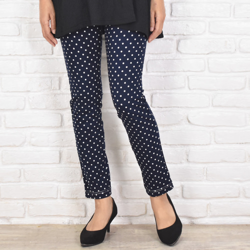 大きいサイズ】極上の穿き心地！水玉柄手染めプリントスキニー