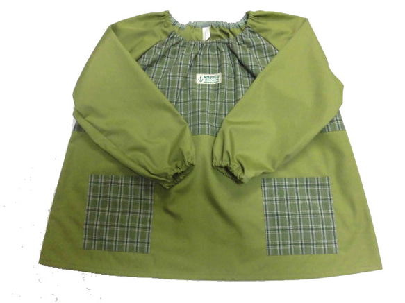 長袖スモック・120～130／緑・チェック【sc2763】 子供服 yumekago  