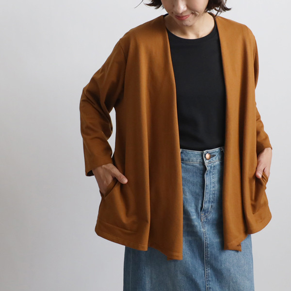 ⁂ラスト３　最終ＳＡＬＥ　裏パイル スウェット生地　スッと着る内巻きローブ襟　カーディガン　羽織り　キャメル　G47A