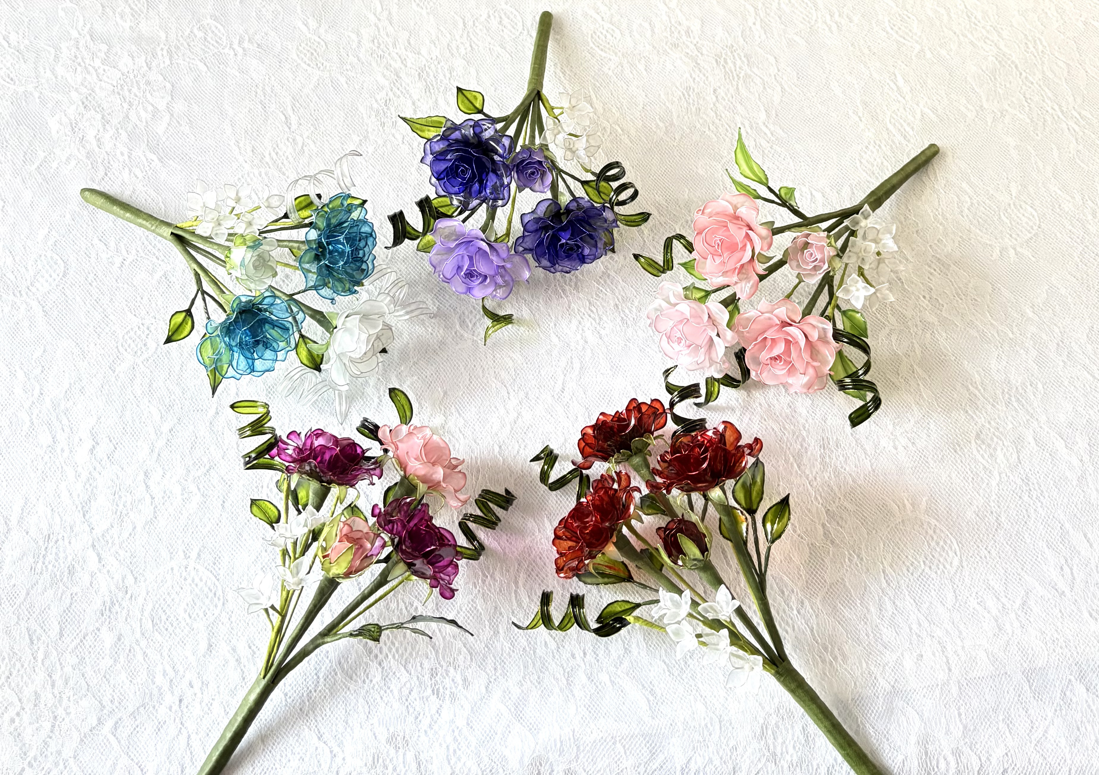 ミニ薔薇の花束　〜薔薇～　ディップフラワー　アメリカンフラワー　3本　　バラ　枯れないお花　プチギフト 4,382円