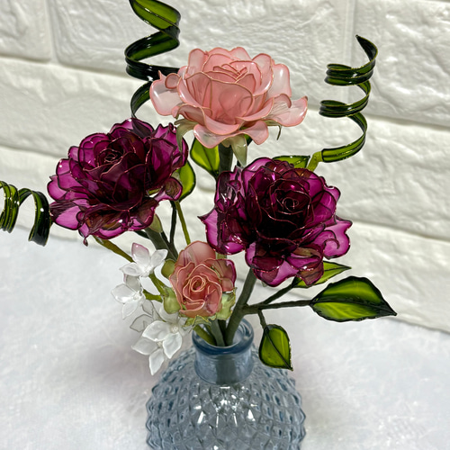 ミニ薔薇の花束 〜薔薇～ ディップフラワー アメリカンフラワー 3本