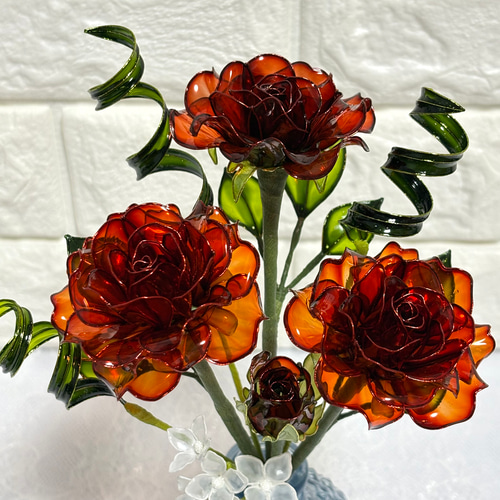 ミニ薔薇の花束 〜薔薇～ ディップフラワー アメリカンフラワー 3本